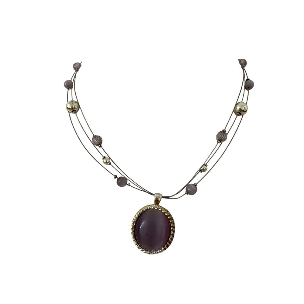 pink cats eye glass pendant necklace